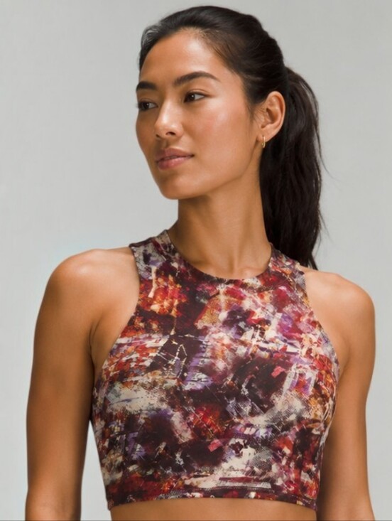 lululemon athletica Tops - Lululemon Women Print High Neck Racerback Longline Built In Bra Crop Size Xs